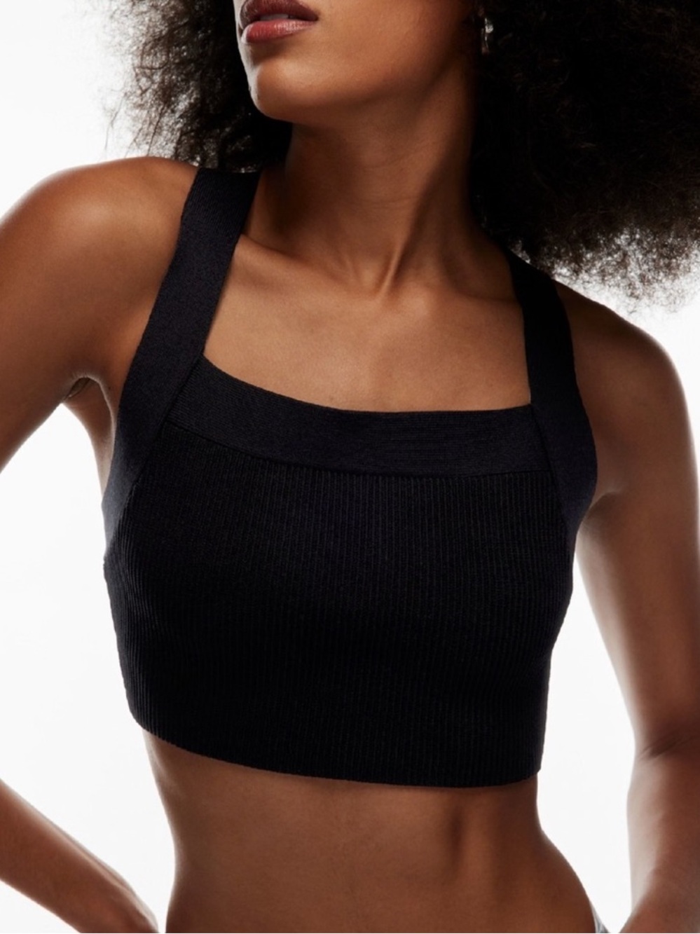 Aritzia Babaton Sculpt Knit Ribbed Crop Top Square Neck Criss Cross Back Size XS